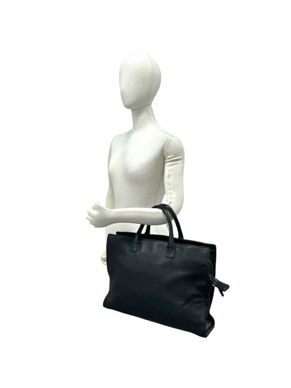 Chanel CC Logo Leather Handbag Business Tote Black